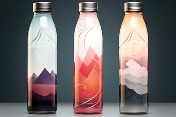 Sleek & Modern Water Bottles: Illustrated Graphics for Hydration Reminder App, generative AI