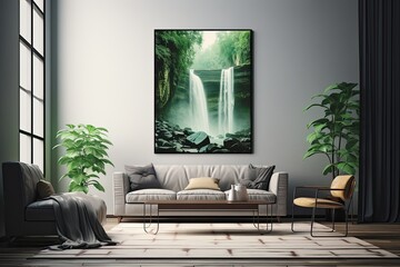 Fototapeta premium Nature-Inspired Wall Art: Abstract Waterfall Streamlined Design, generative AI