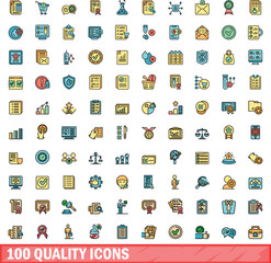 100 quality icons set. Color line set of quality vector icons thin line color flat on white