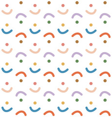 Vector seamless pattern of different color abstract dots and lines isolated on white background