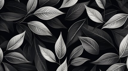 Hand drawn leaves pattern background, AI generated Image