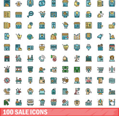 100 sale icons set. Color line set of sale vector icons thin line color flat on white