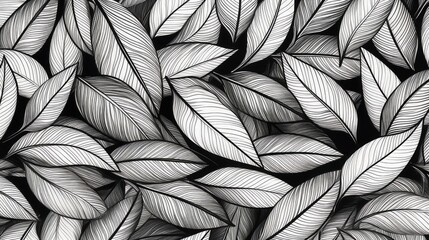 Hand drawn leaves pattern background, AI generated Image