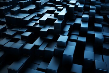 Interlocking 3D blocks form a wall on black tech backdrop. Copy-space available. Generative AI