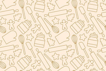 seamless christmas pattern with baking gingerbread cookies icons- vector illustration - 662977909