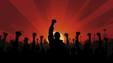 Raised fist hand silhouette illustration, AI generated Image