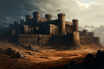 ancient fortress on a blank backdrop. Generative AI - obrazy, fototapety, plakaty