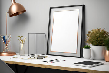 Fototapeta premium Mockup scenario with a metal frame in the background. Generative AI