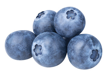 Blueberry berries isolated on white or transparent background. Heap of blue bilberry fruits