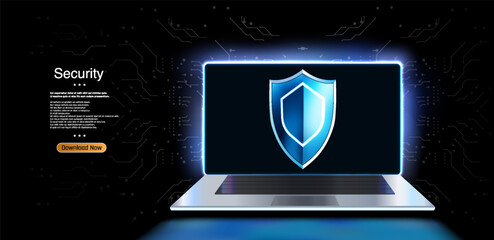 Illustration of a vector security shield with an image of a lock and shield, symbolizing the protection of personal data and protection against cyber threats. The color scheme is blue and white.