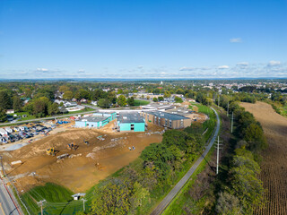 Drone view of school construction site.