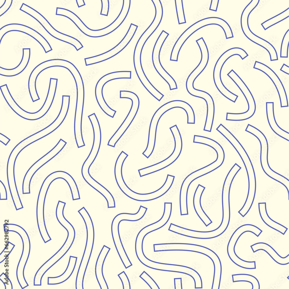 Poster monochrome geometric seamless pattern. blue outline curved lines