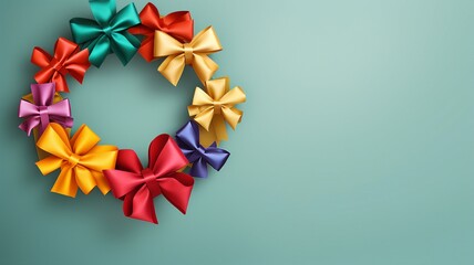 Colorful Wreaths and Bow Ribbons Background