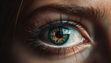 One woman beauty captured in a close up of her eye generated by AI