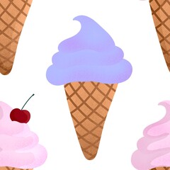 Summer cartoon seamless ice cream pattern for wallpaper and wrapping paper and fabrics and linens for kids