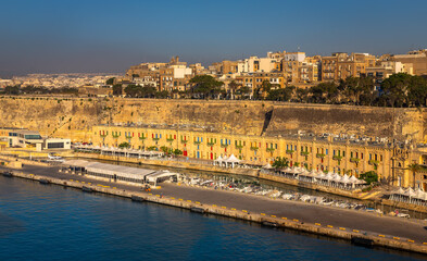 Valletta Panorama of the City Center. Beautiful aerial view of the Valletta city in Malta. Taken from a Ship this photo captures well the amazing architecture and charm of this city.