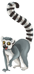 cartoon scene with lemur happy playing fun isolated illustration for children - obrazy, fototapety, plakaty