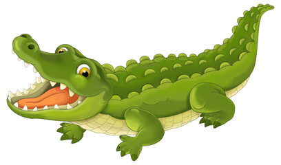 Fototapeta premium cartoon scene with funny crocodile alligator isolated illustration for children
