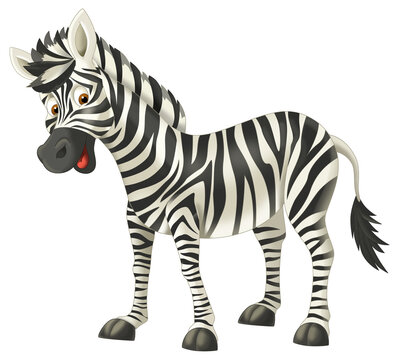 cartoon scene with horse like animal zebra happy playing fun isolated illustration for children