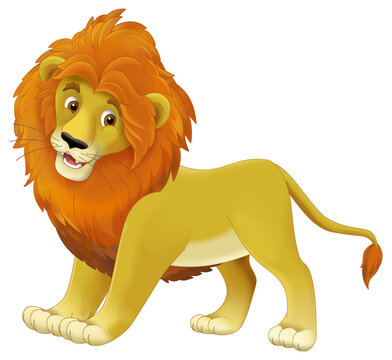 cartoon scene with cat lion happy playing fun isolated illustration for children