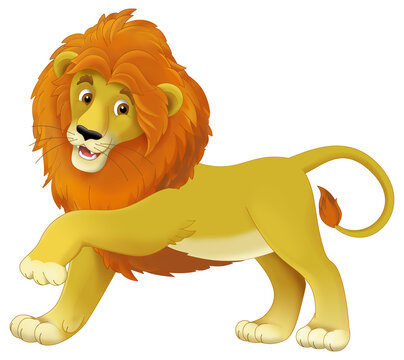 cartoon scene with cat lion happy playing fun isolated illustration for children