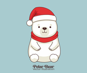 Christmas cartoon character vector: Cute polar bear with Santa hat for Happy winter holiday