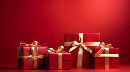 Christmas gifts on a red background, christmas, New Year, gifts