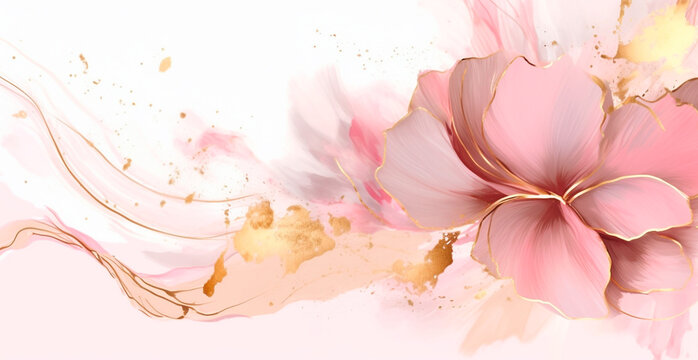 Watercolor panoramic background painted flowers with paint - AI generated image