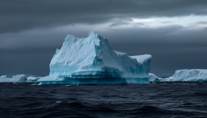 Exploration of majestic arctic landscape, floating on tranquil seascape generated by AI