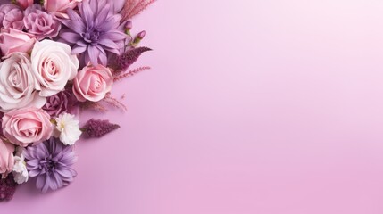 Beautiful background with pink purple flower bouquet and copy space