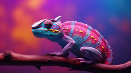 Colorful chameleon on a colorful background