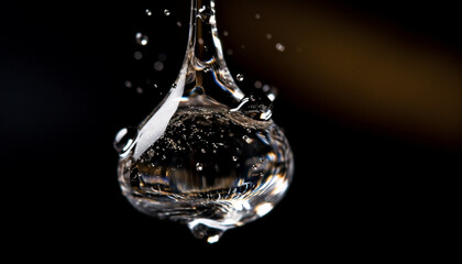 Pure water flowing, reflecting nature beauty in a single droplet generated by AI