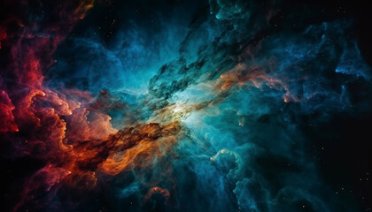 Abstract galaxy nebula, exploding big bang mystery in space backdrop generated by AI
