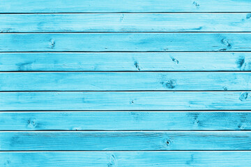 Horizontal blue wood background. Green paint wood texture. Vibrant color plank. Blue color...