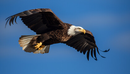 Majestic bald eagle flying mid air with spread wings and talons generated by AI