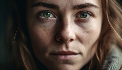 Fototapeta premium Beautiful young woman exudes confidence and elegance in headshot portrait generated by AI