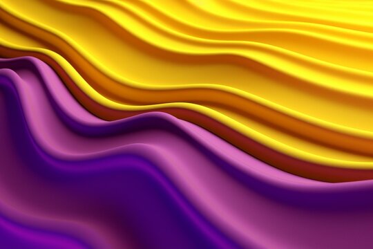 Abstract 3D Render Showcasing Natural Rippled Surfaces In Modern Purple And Yellow Wallpaper. Generative AI