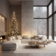 Minimalistic Christmas interior, AI Generation