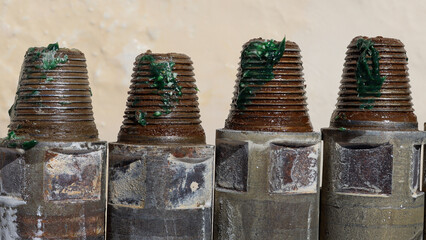 threaded drill sterns with green grease