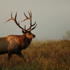 Majestic Elk Bull Kissed By Golden Morning Light Polished Antler Tips