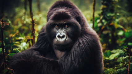 Retrato de un gorila salvaje en la naturaleza mirando a la c&aacute;mara