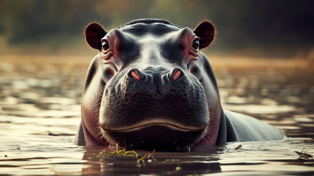 Hipopótamo salvaje en la naturaleza mirando a la cámara