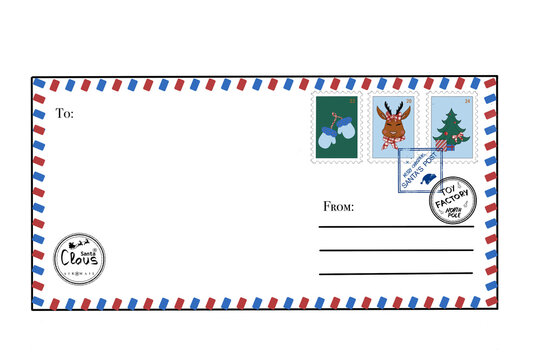 Illustration flat template for a Christmas Letter Envelope, Dear Stanta letter.