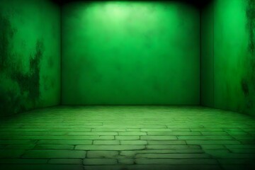 backdrop green wall background with floor with texture grunge texture with relief spotlight illuminated. Two-color complementary color