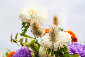 Colorful bouquet of mixed flowers close up.