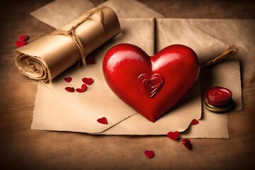 a heart-shaped love letter sealed with a wax stamp.