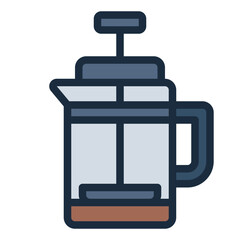 French Press color filled line icon