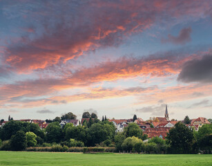 Freiberg am Neckar On the Sunset. Small European town in Baden Wurttemberg, Germany, Europe. Nekar river, southwestern Germany