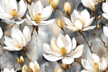 Golden white and gray flowers for wall canvas décor. 