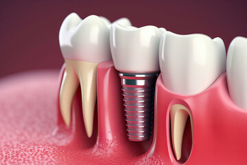 A dental implant in a close-up view of a tooth